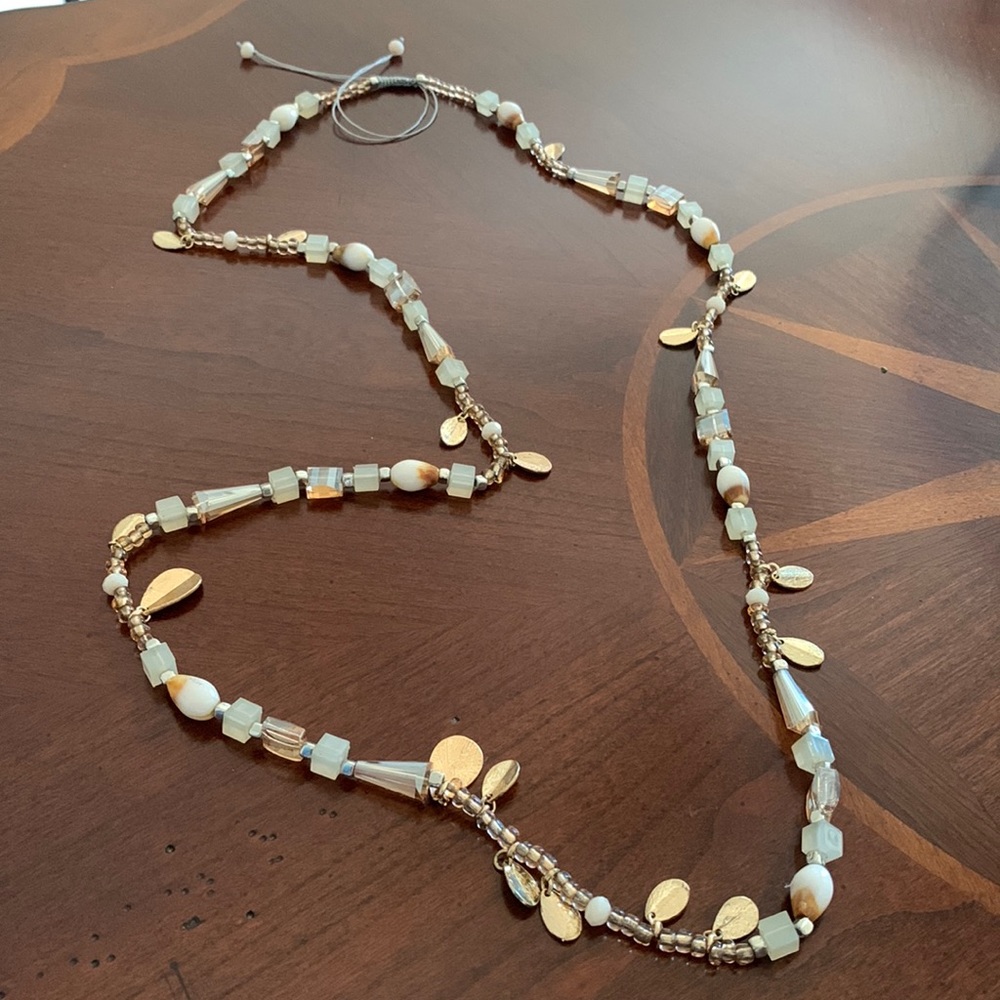 Multi Beaded long necklace with macramé closure